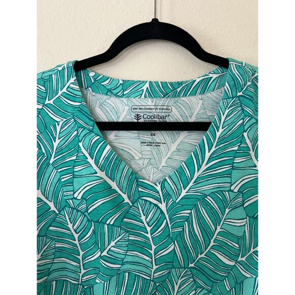 Coolibar Shirt‎ Womens XS Floral Green Kera V-Neck Tunic Tan UPF 50+ Long Sleeve - Picture 4 of 7